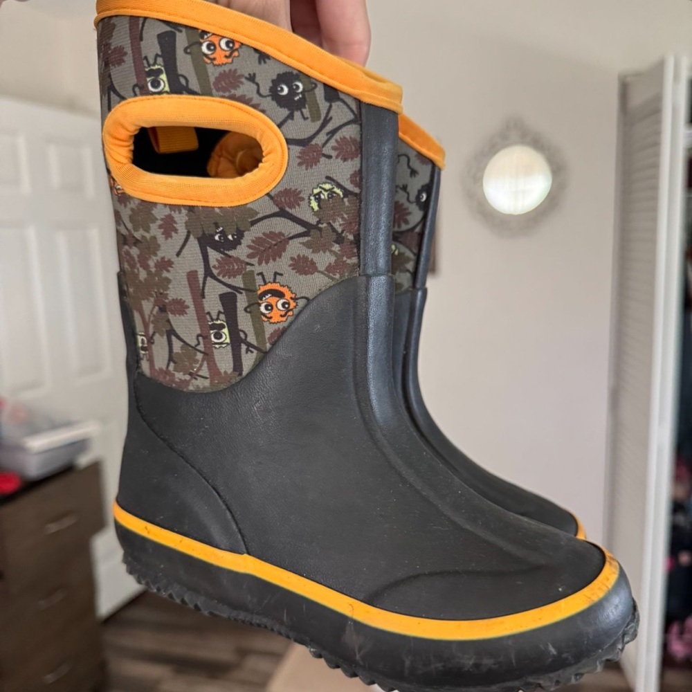 Kids Black and Orange Rain Boots